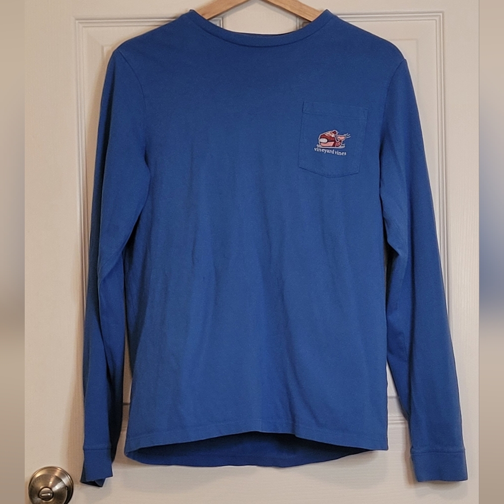 Vineyard Vines Classic Blue Long Sleeve Tee With Ski Whale